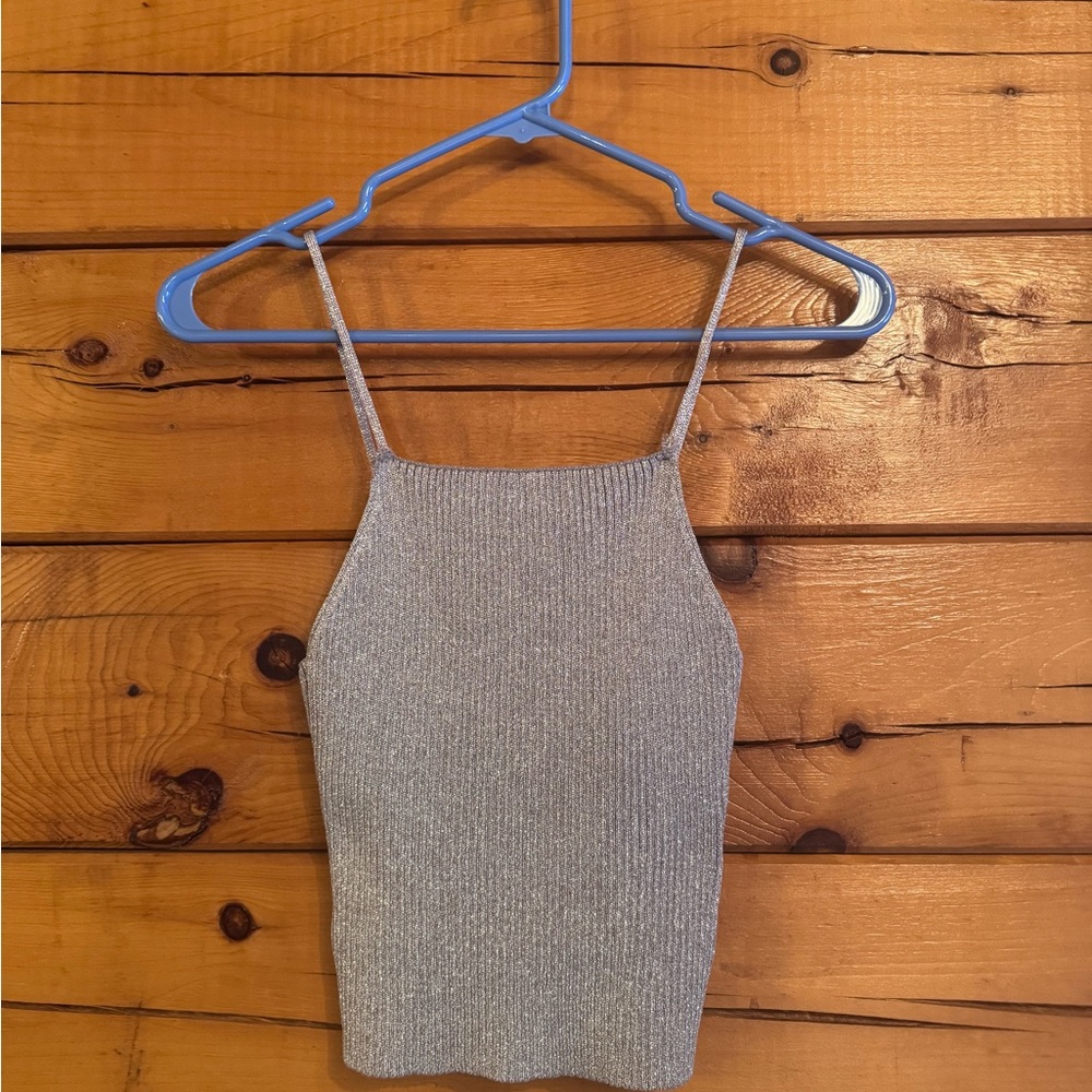 H&M Silver Ribbed Slim Fit Cami Tank Top